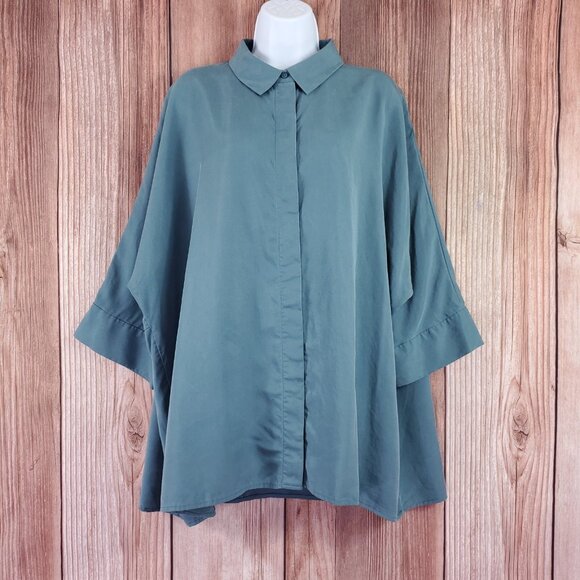 *READ* COS Womens Large Draped Wide Fit Shirt 3/4 Sleeves Button Up Boxy Top - Picture 1 of 14